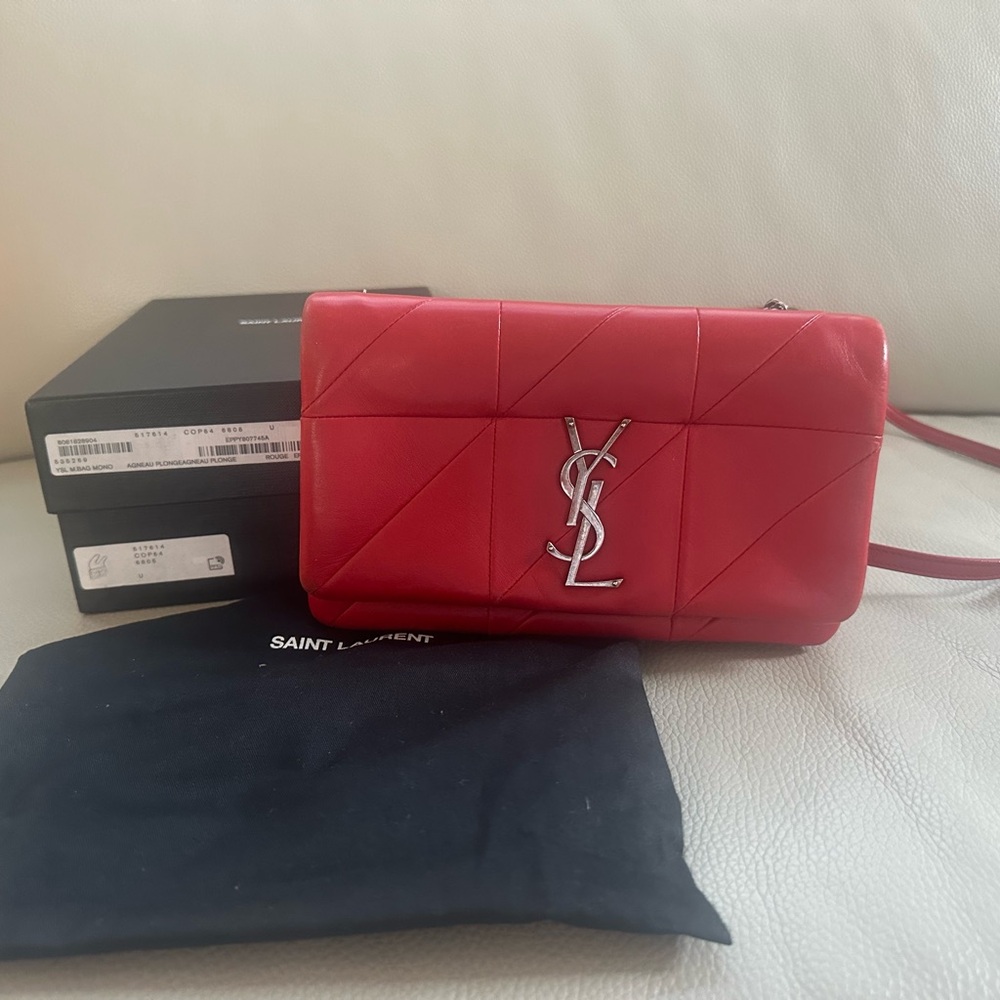YSL red lambskin Medium Jamie bag- with gunmetal hardware